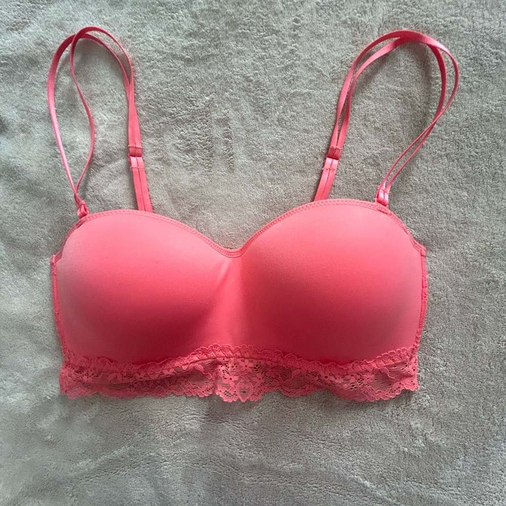 Pullover coral/orange lace trim bra, size medium
